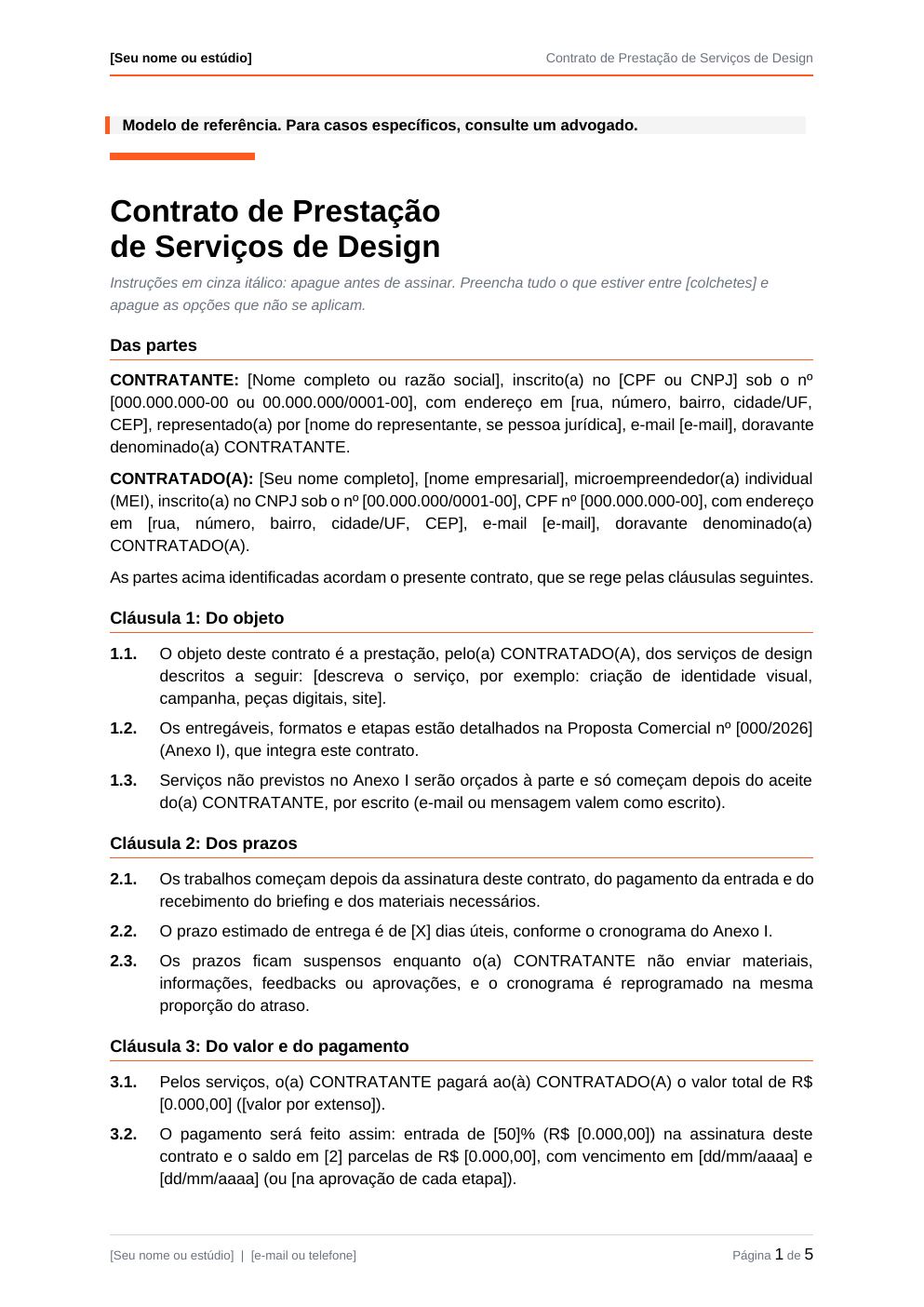 Primeira página do modelo Contrato de prestação de serviços